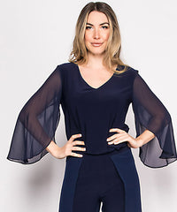 CHIFFON BUTTERFLY SLEEVE BLOUSE-NAVY-LAST TANGO