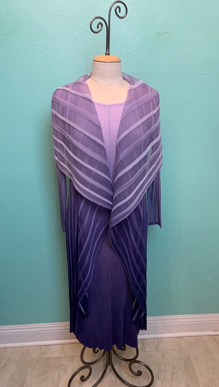 OMBRE LONG DRESS W/ COLLAR JACKET 2-PIECE -PURPLE- JOURNEY