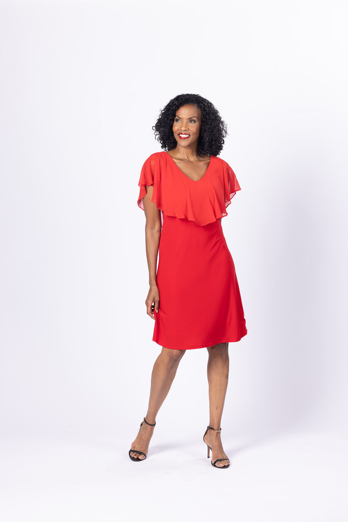 TANK DRESS WITH RUFFLE CHIFFON-RED-LAST TANGO