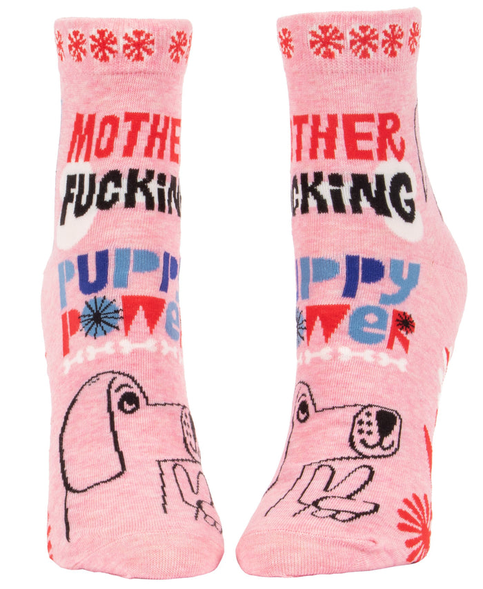 MF'IN PUPPY POWER WOMEN'S ANKLE SOCKS - BLUE Q