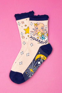 ZODIAC SIGN BAMBOO SOCKS-POWDER