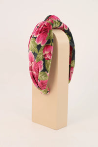 PRINT VELVET PEONY HEADBAND-POWDER