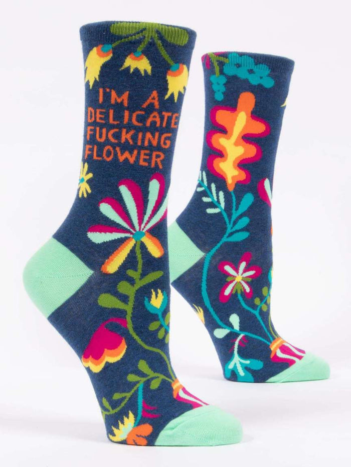 DELICATE FUCKING FLOWER WOMENS' CREW SOCKS - BLUE Q