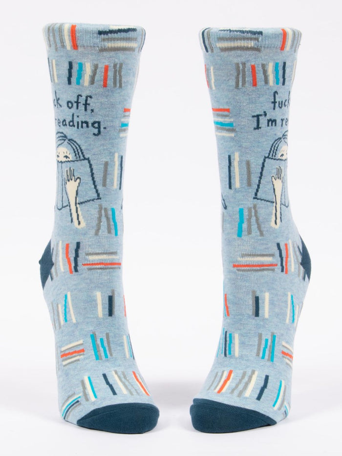 F%#! OFF, I'M READING WOMEN'S CREW SOCKS - BLUE Q