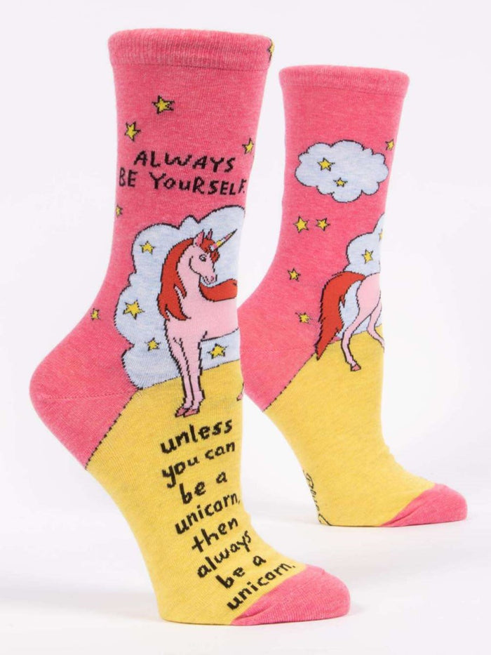 ALWAYS BE A UNICORN WOMEN'S CREW SOCKS - BLUE Q