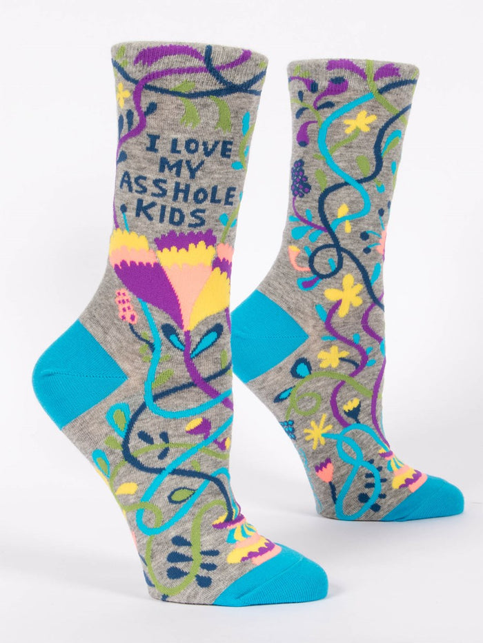 I LOVE MY ASSHOLE KIDS WOMENS' CREW SOCKS - BLUE Q