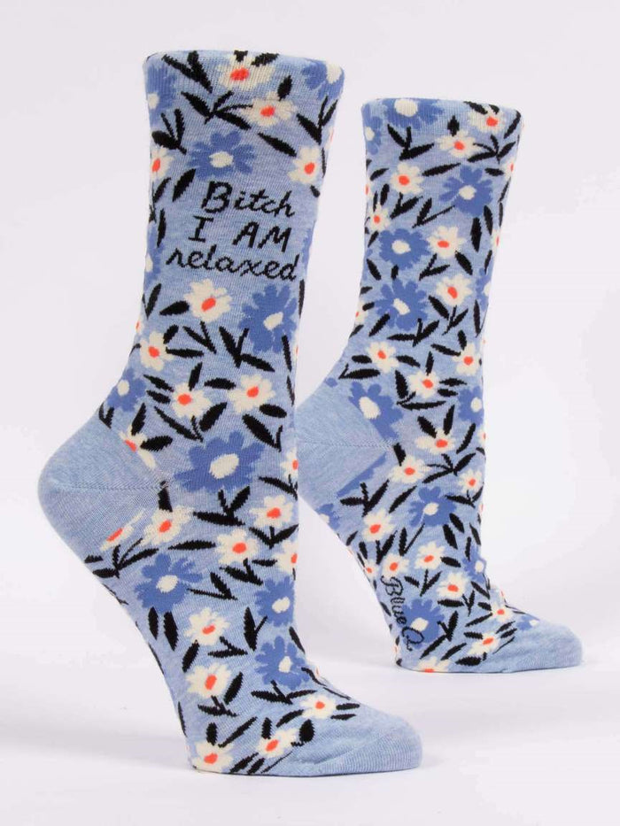 BITCH I AM RELAXED WOMEN'S CREW SOCKS - BLUE Q