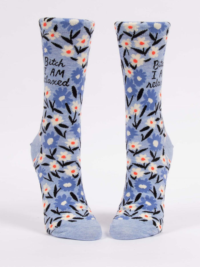 BITCH I AM RELAXED WOMEN'S CREW SOCKS - BLUE Q