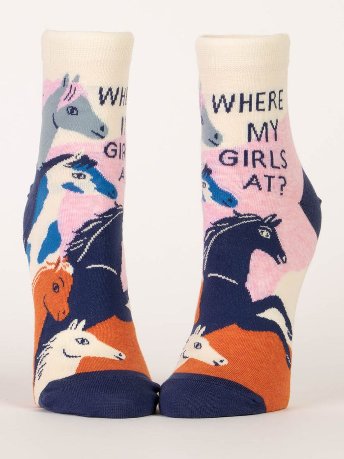 WHERE MY GIRLS AT? WOMEN'S ANKLE SOCKS - BLUE Q