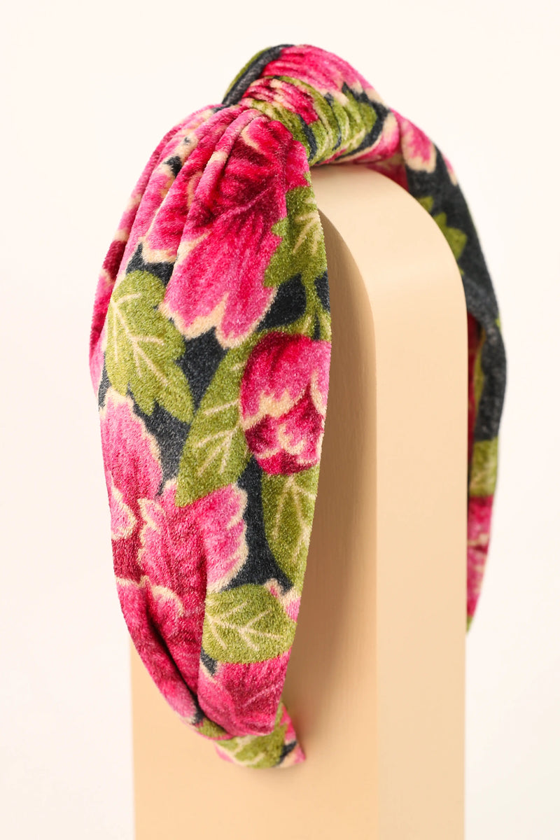 PRINT VELVET PEONY HEADBAND-POWDER