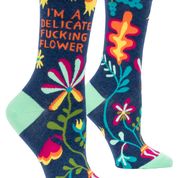 DELICATE FUCKING FLOWER WOMENS' CREW SOCKS - BLUE Q